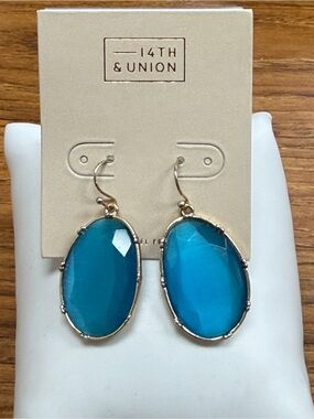 14th & Union Turquoise Faceted Oval Drop Earrings with Gold Frame